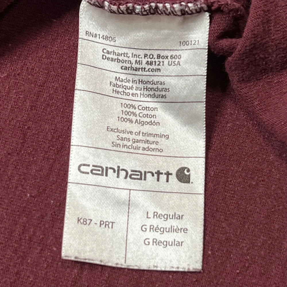 Carhartt K87 Pocket T-Shirt Burgundy Port Original Fit Cotton Tee L K87-PRT - Picture 3 of 8